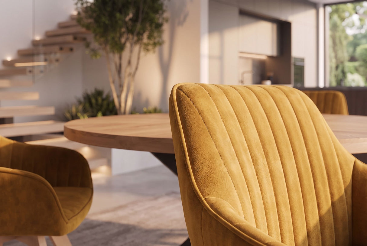 Swivel chair LIVORNO 180° auto-return w/armrests velvet mustard yellow
