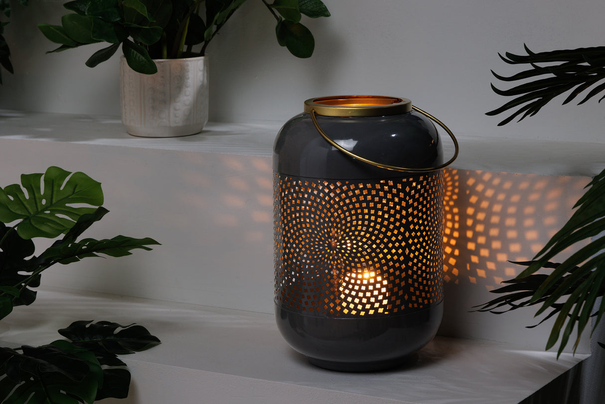 Lantern CANDLELIGHT 30cm grey golden