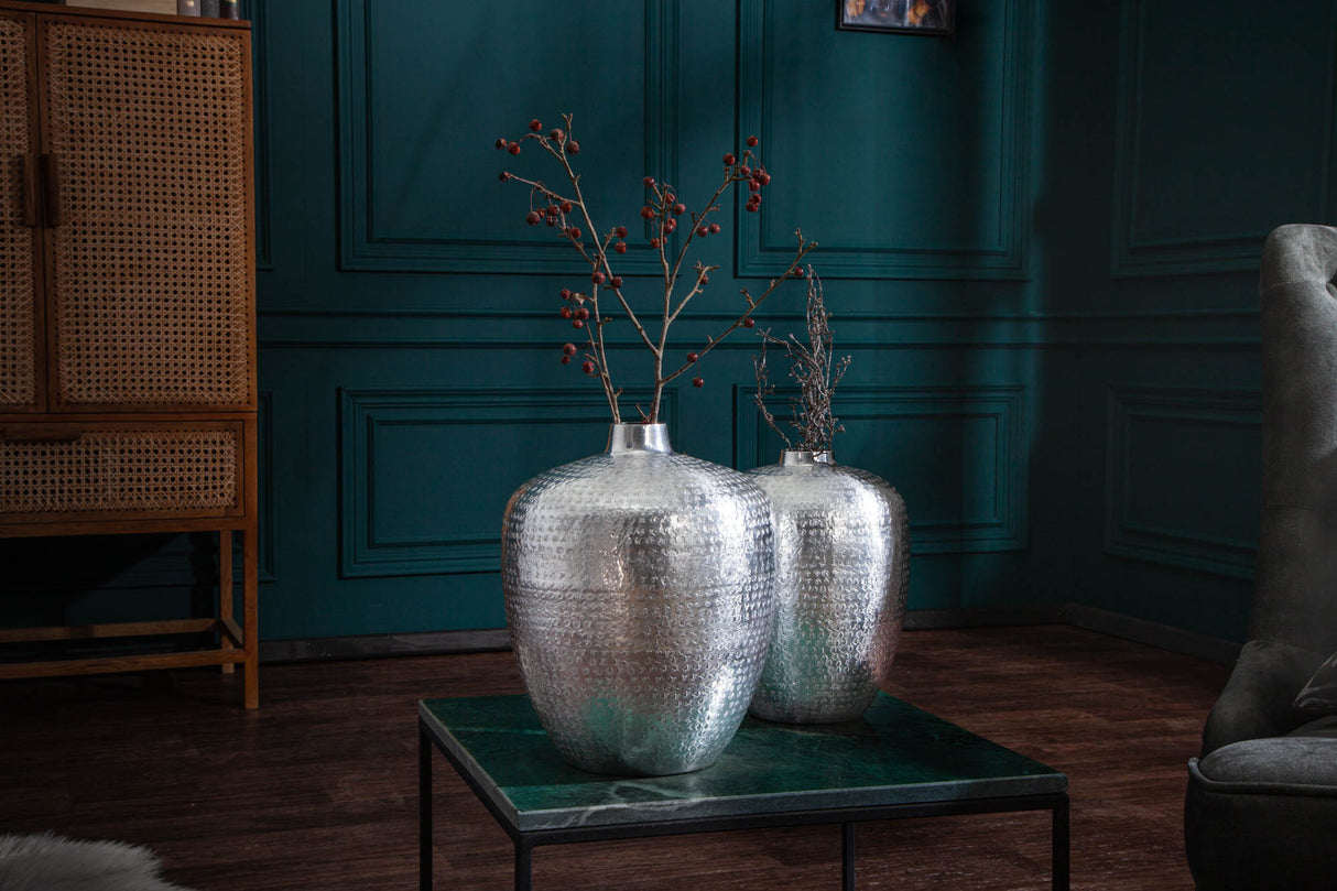 Vase ORIENTAL 2er Set mit Hammerschlageffekt silber
