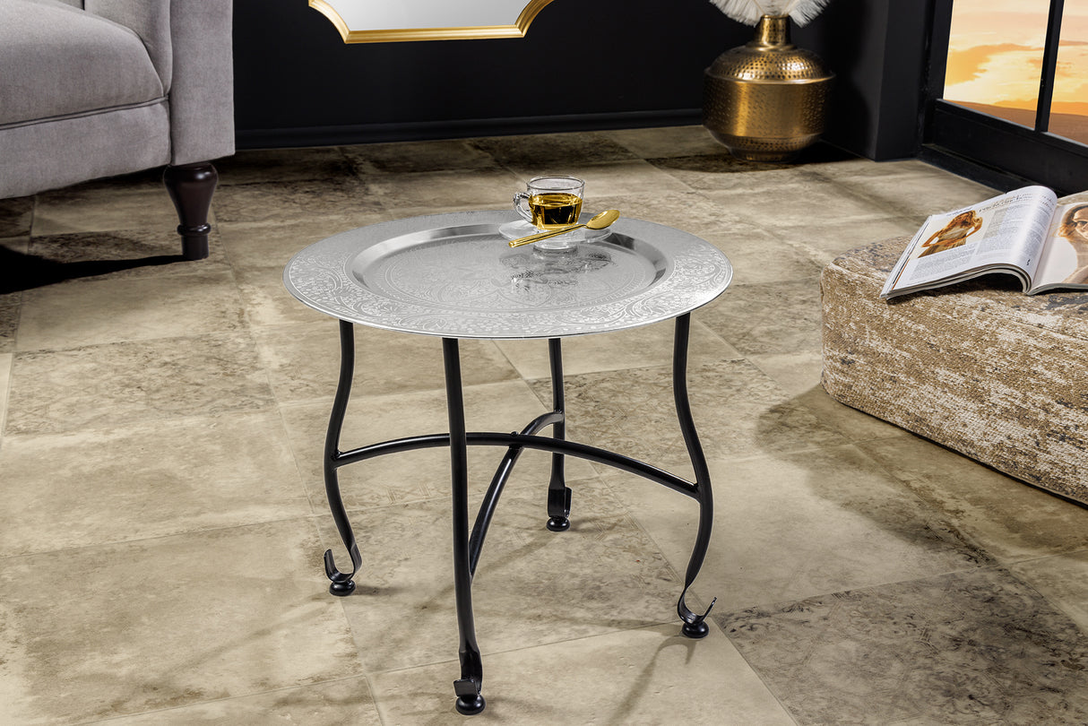 Beistelltisch MARRAKESH 40cm silber Hammerschlag Design abnehmbares Tablett