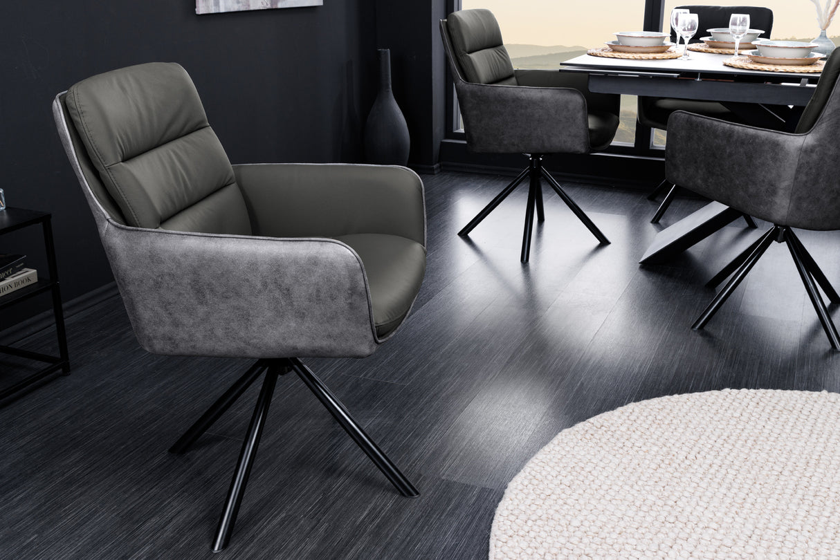 Swivel chair BIG GEORGE 360° with armrests genuine leather and microfibre grey