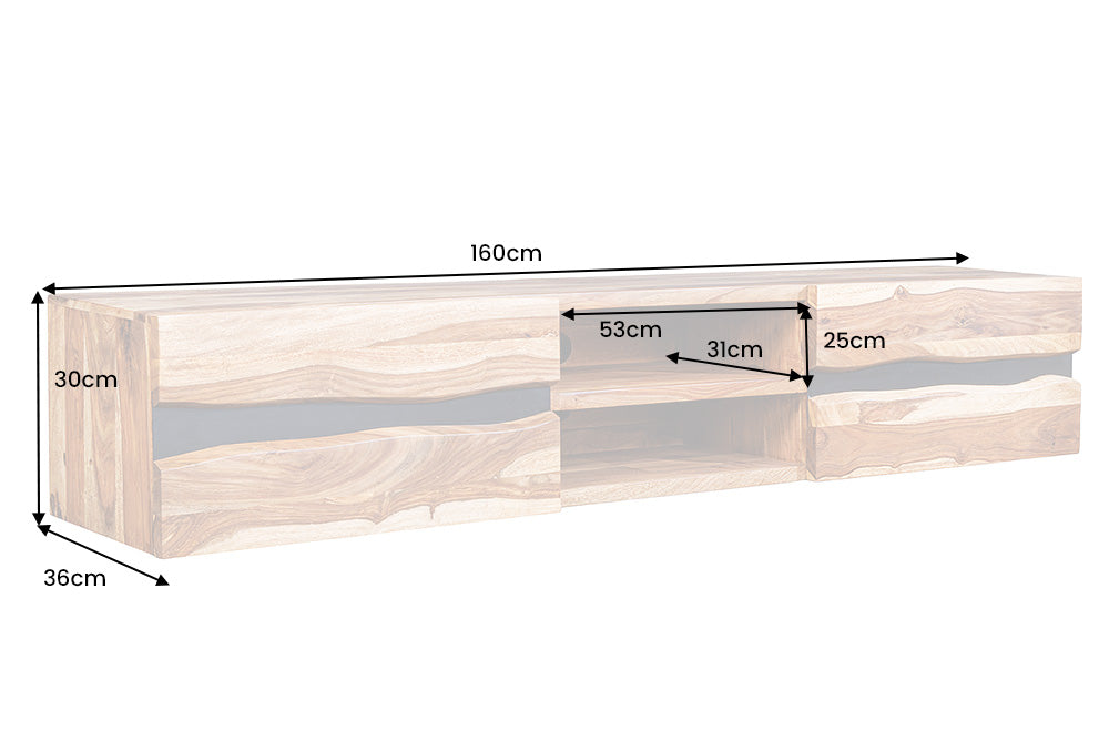 TV-Board AMAZONAS 160cm hängendes Sheesham-Holz
