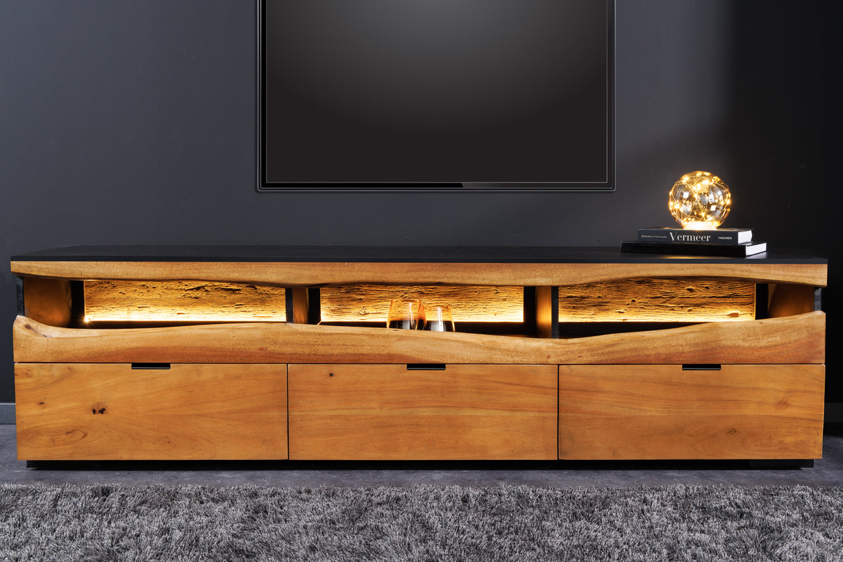 TV-Board GRAND ACACIA 180cm acacia wood natural edge w/ LED light