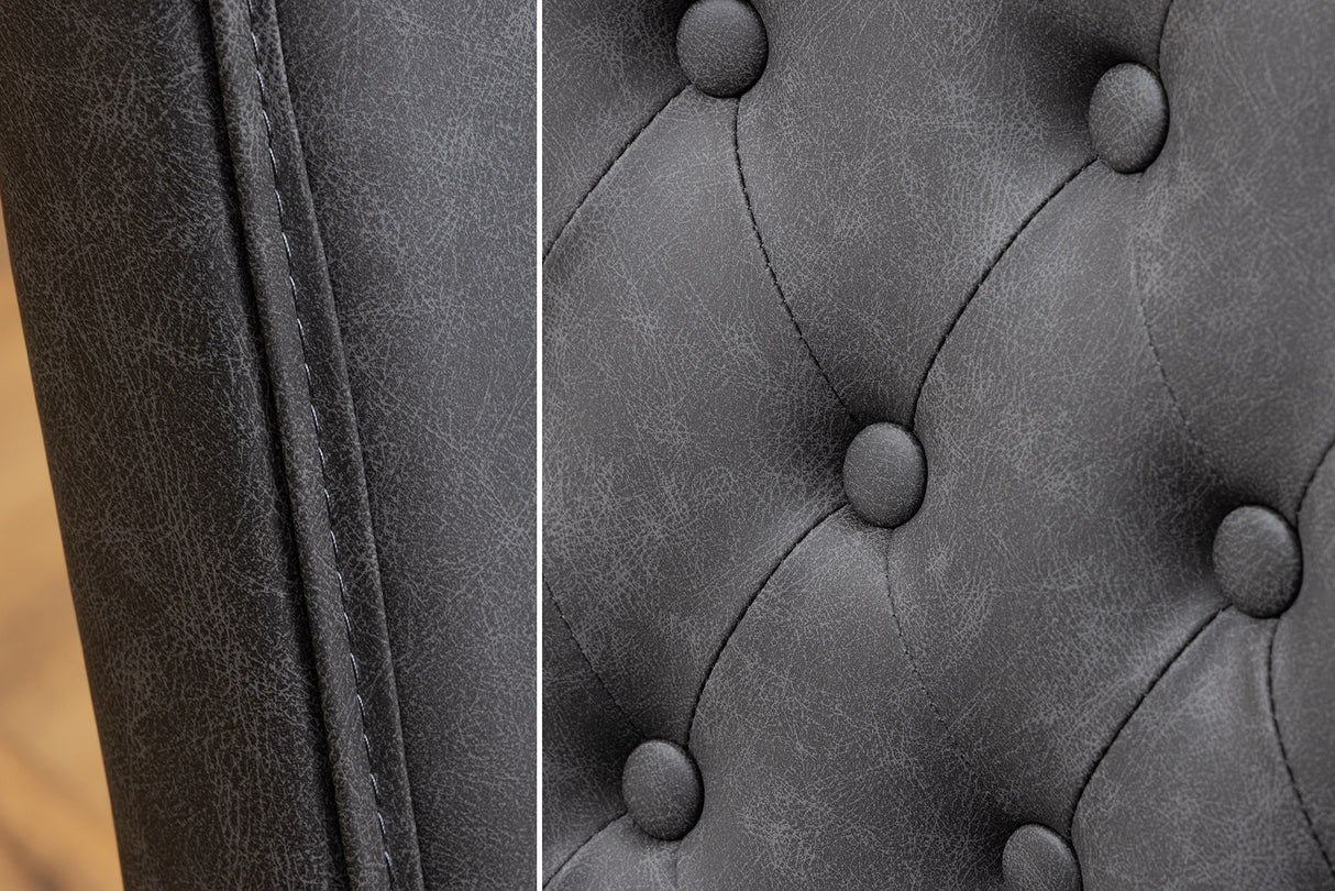 Chair CASTLE artificial leather vintage black w/ quilting in chesterfield style