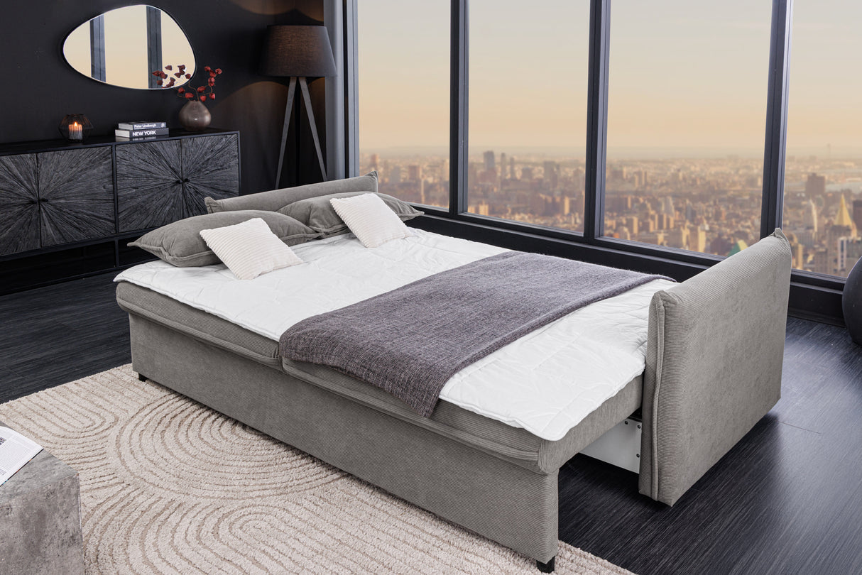 Sofa bed APARTMENT 215cm 3-seater cord grey w/ storage space