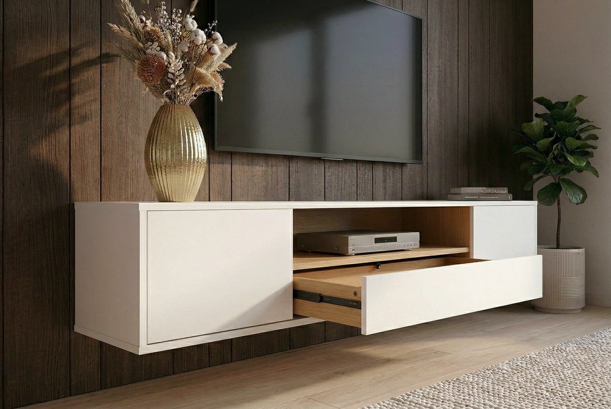 TV-Wand LOFT 150 cm hängend weiß natur