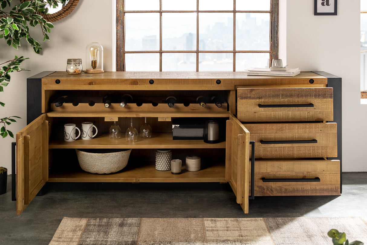 Sideboard THOR 195cm pine wood vintage brown