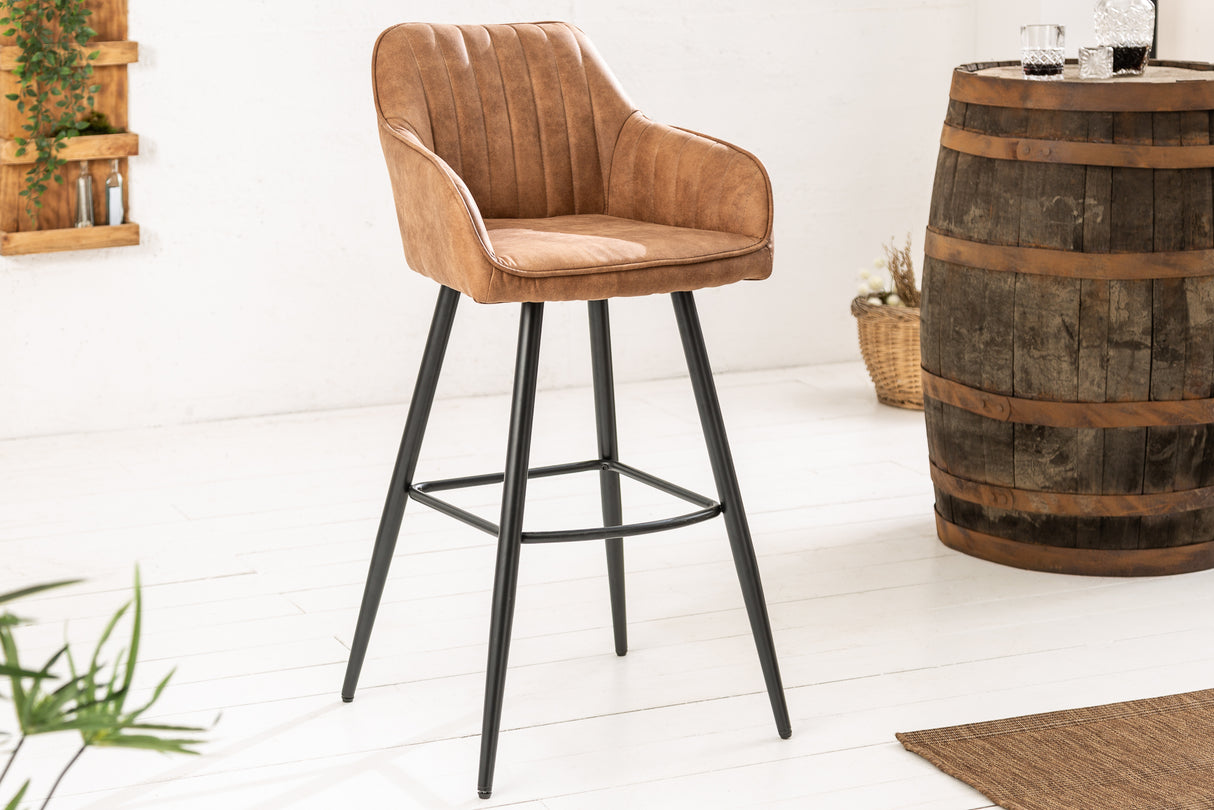 Barstuhl TURIN Mikrofaser vintage braun mit Steppung