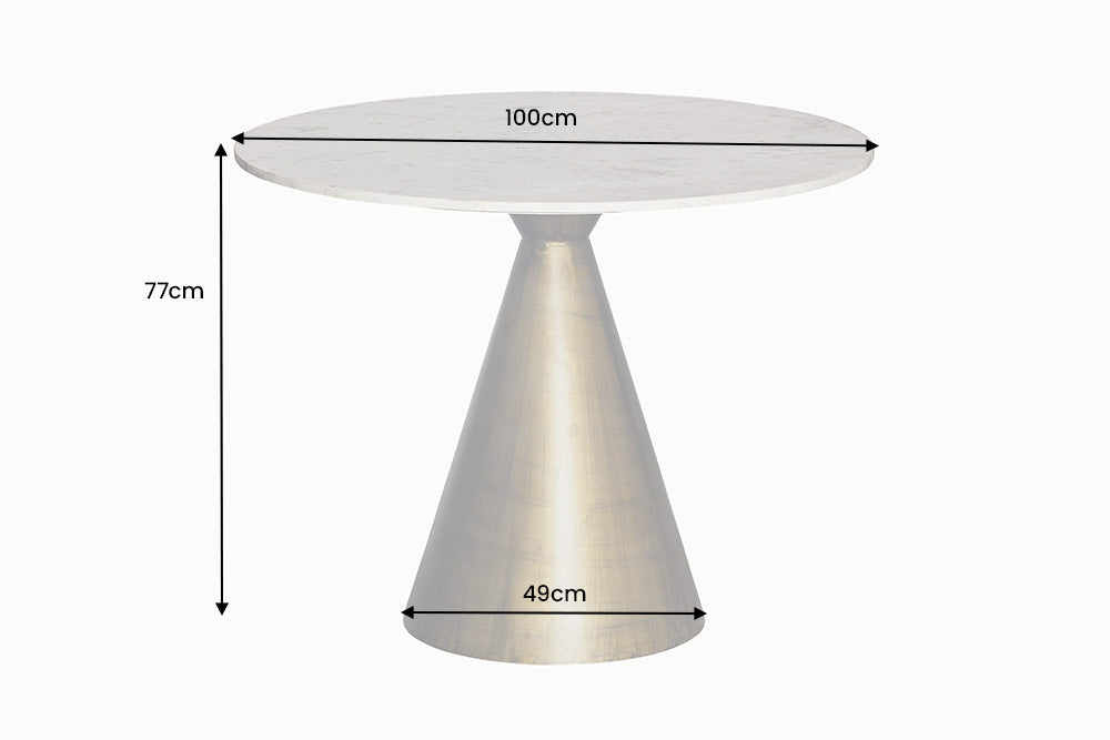 Dining table ELEGANCIA Ø 100cm iron base copper and marble top white
