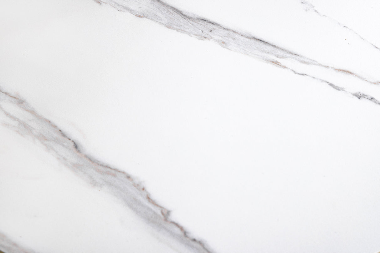 Coffee table DANCING RINGS 80-135cm rotatable ceramic top white and anthracite marble look