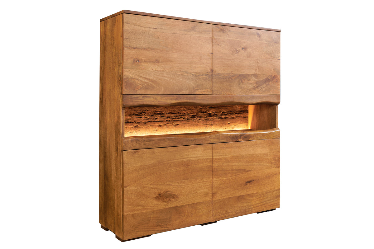 Highboard GRAND MANGO 120cm mango wood brown w/ remote-controlled LED light