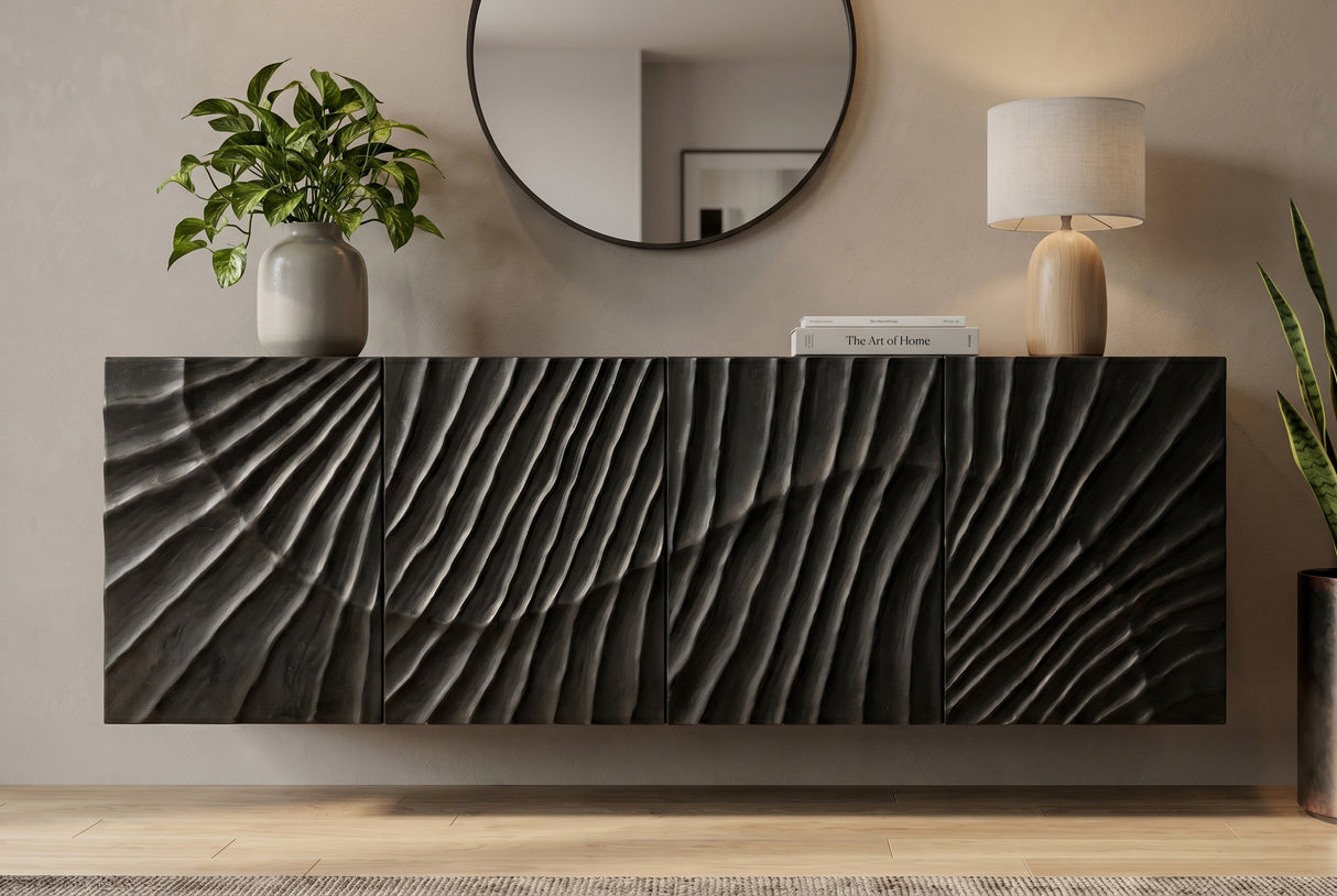 Sideboard SCORPION 180cm 3D hängend schwarz Mangoholz
