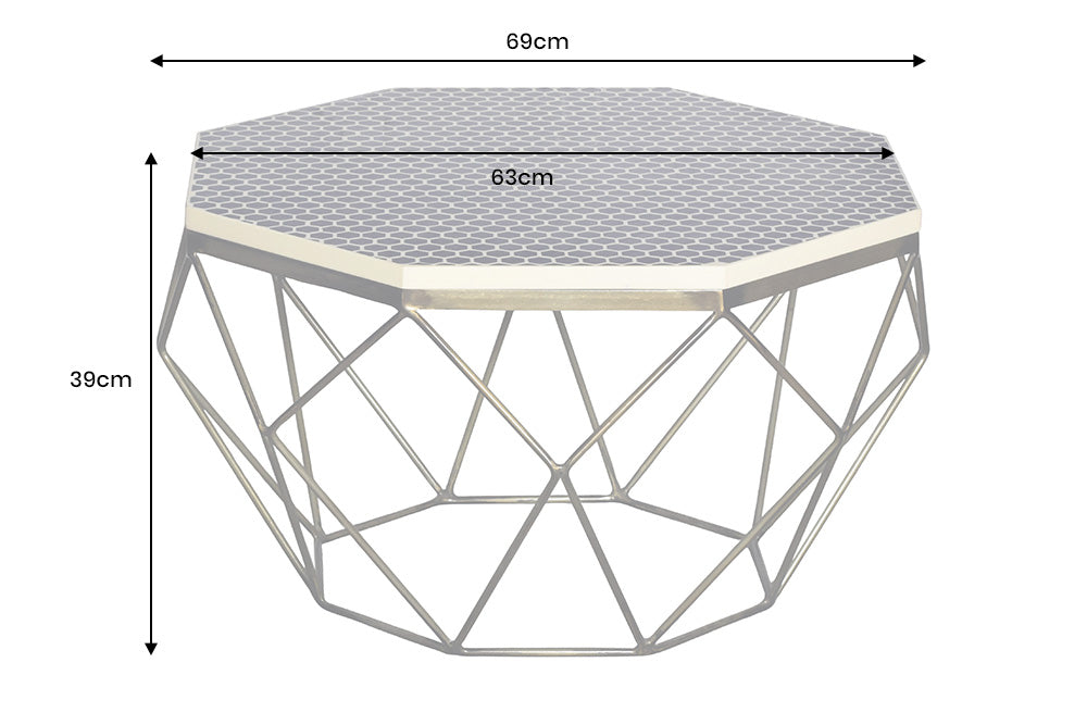 Couchtisch DIAMANT 70cm Gestell Eisen Messing mit Tischplatte schwarz weiß