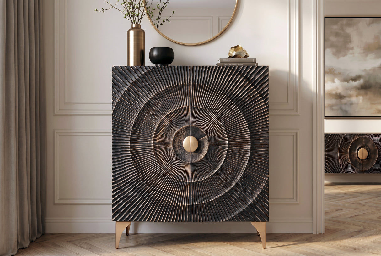 Highboard GOLDEN SUNSET 120cm 3D Mangoholz schwarz gold
