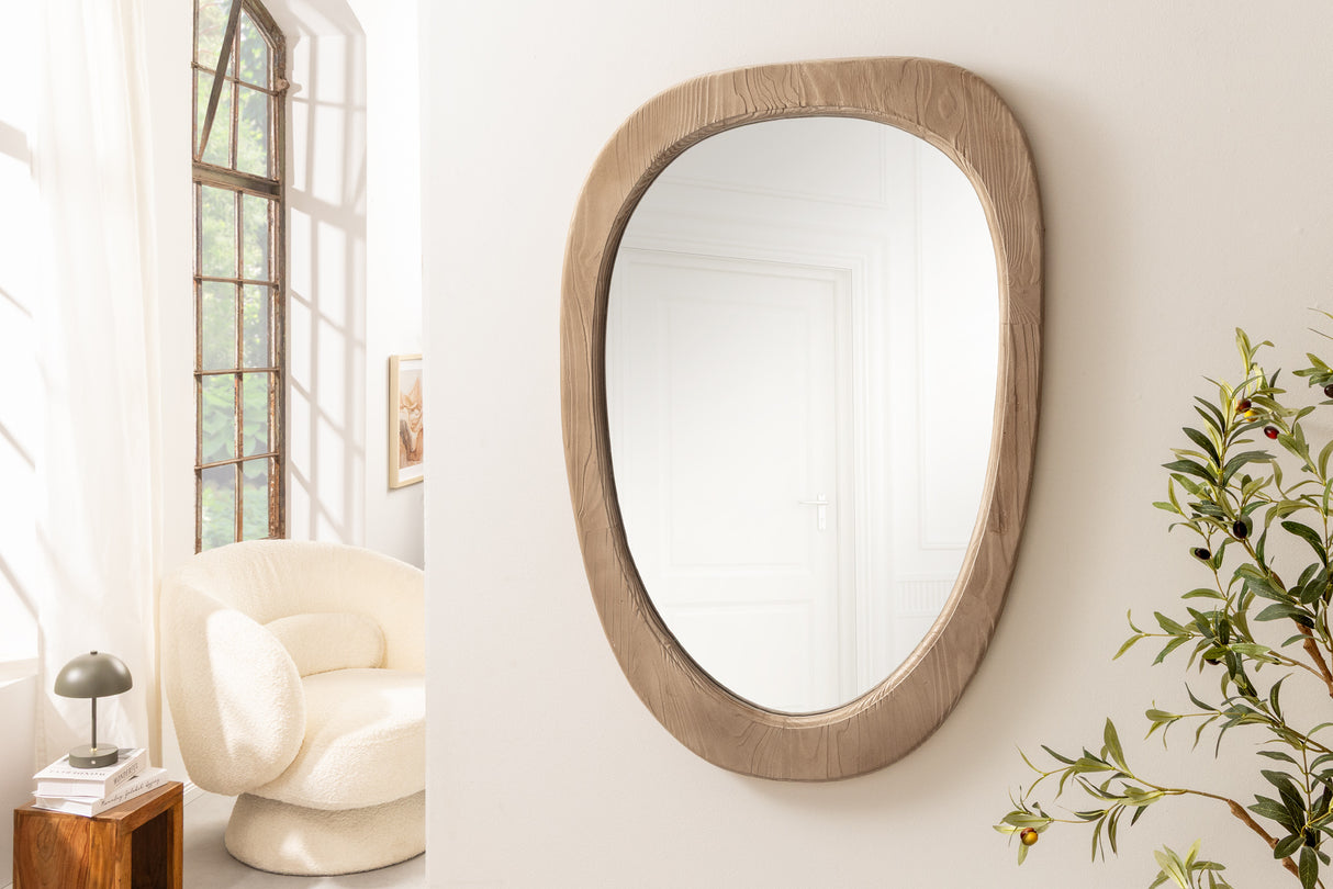 Wallmirror ORGANIC 105cm oval pine wood natural beige