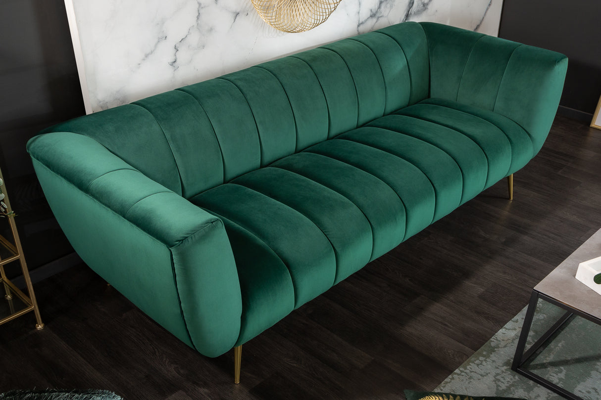 Sofa NOBLESSE 225cm 3-seater velvet emerald green w/ golden feet