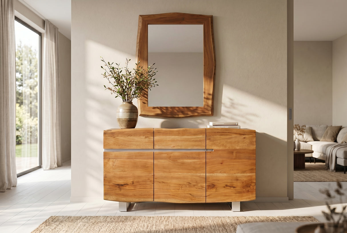 Wall mirror MAMMUT 100cm natural edge brown acacia wood