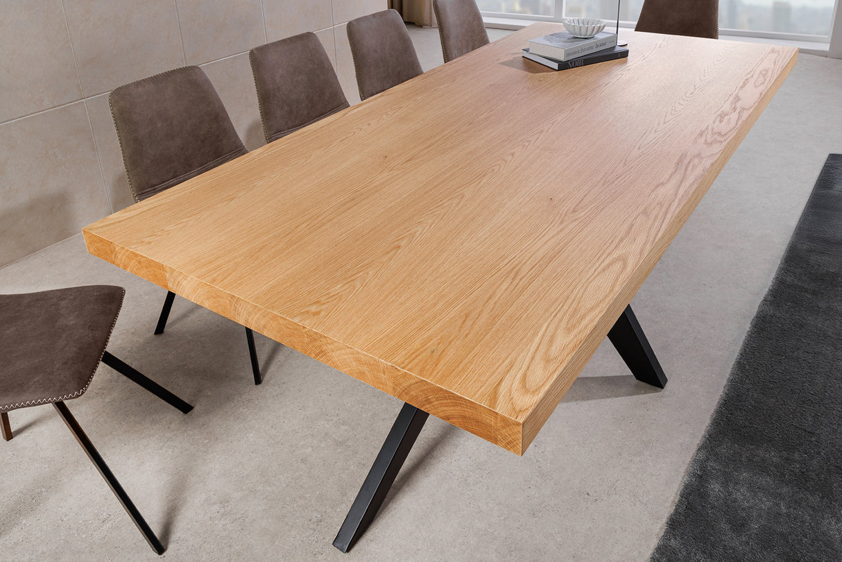Dining table ZEUS 200cm natural oak wood look w/ black metal frame
