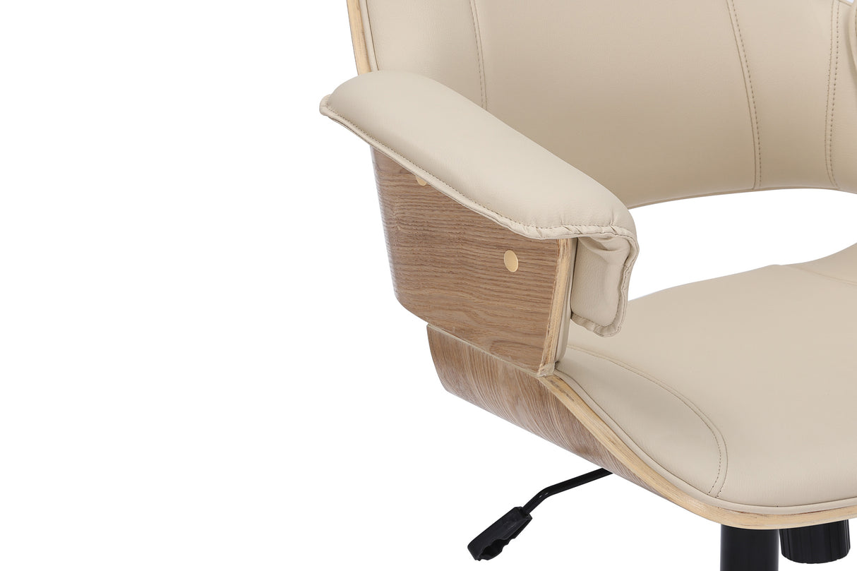 Bürostuhl MANHATTAN 44-54cm drehbar Kunstleder cremebeige und Eichenholz