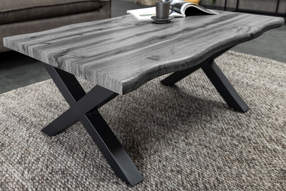 Coffee table WILD 90cm table top 30mm X-legs wild oak look grey