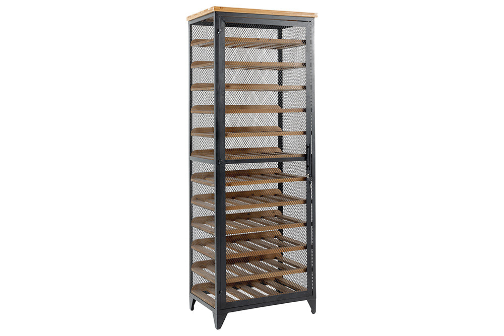 Weinschrank BODEGA 185cm Tannenholz natur mit schwarzem Metallrahmen
