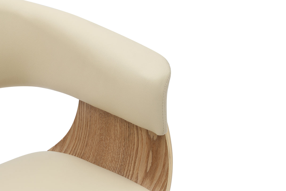 Stuhl ORGANIC m. Armlehne Eichenholz-Optik Furnier Kunstleder Cremefarben