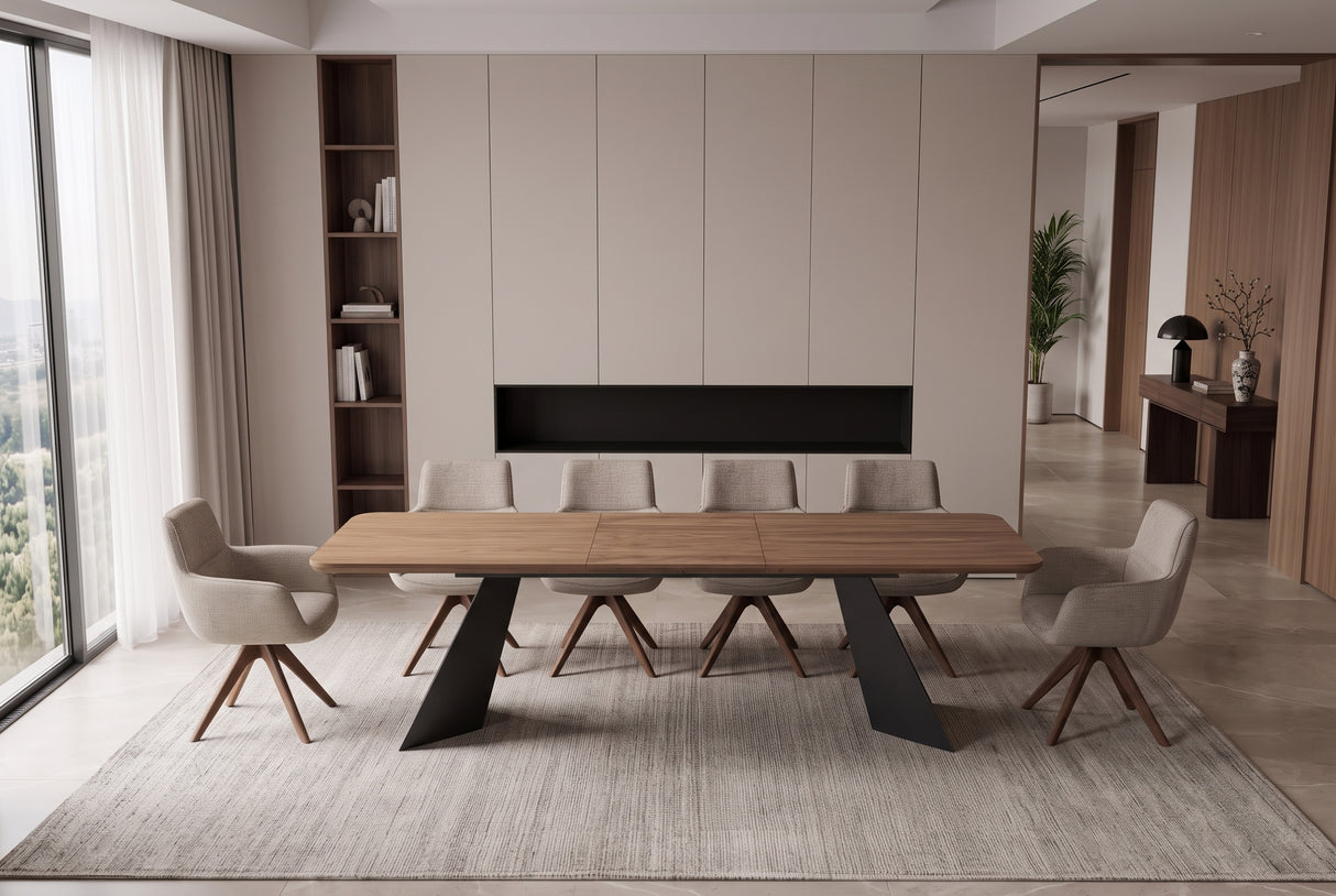 Esstisch PRESTIGE 180-240cm ausziehbar Nussbaumholz furniert natur