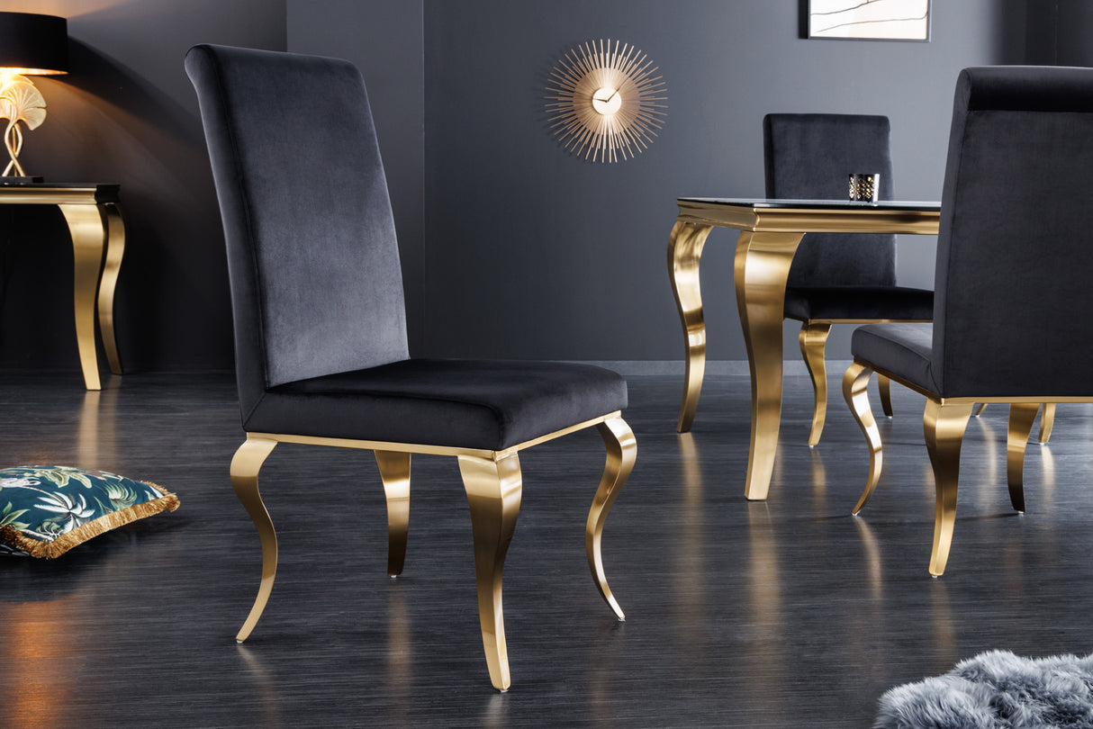 Stuhl MODERN BAROCK Samt schwarz goldene Beine im Barockstil