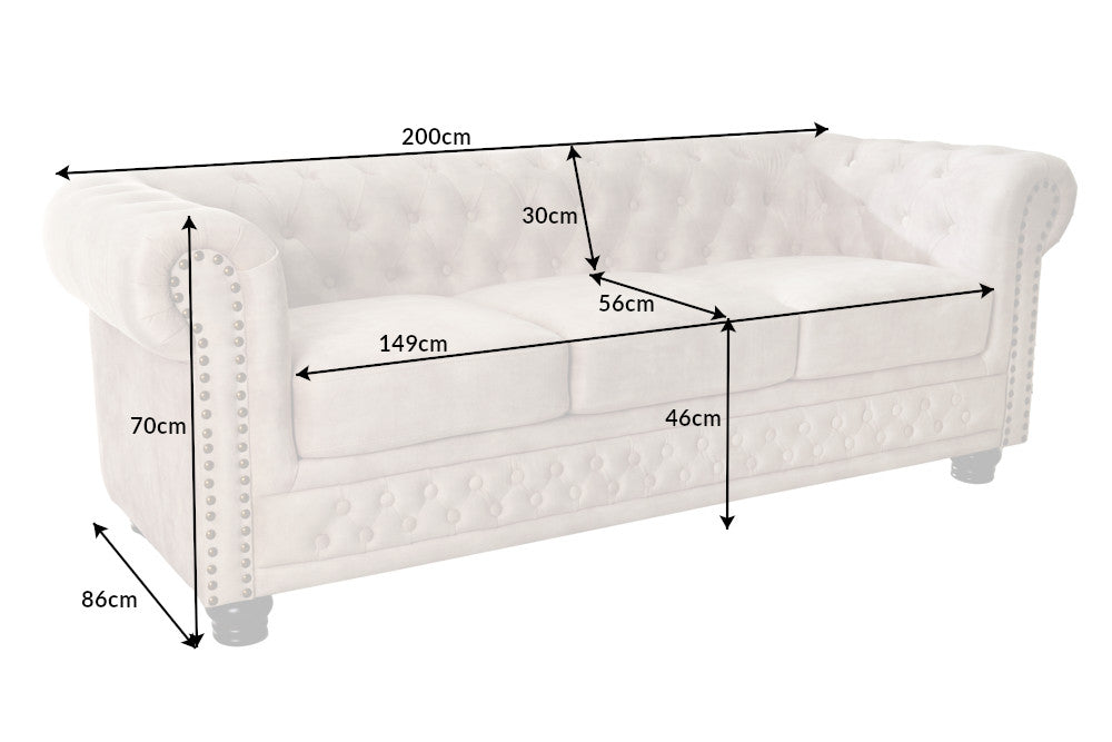 Sofa CHESTERFIELD 200cm 3-Sitzer Samt champagner