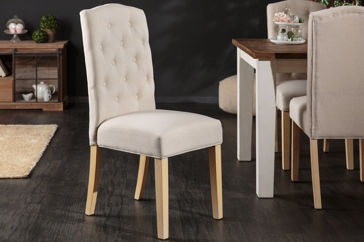 Chair CASTLE textured fabric beige w/ chesterfield quilting