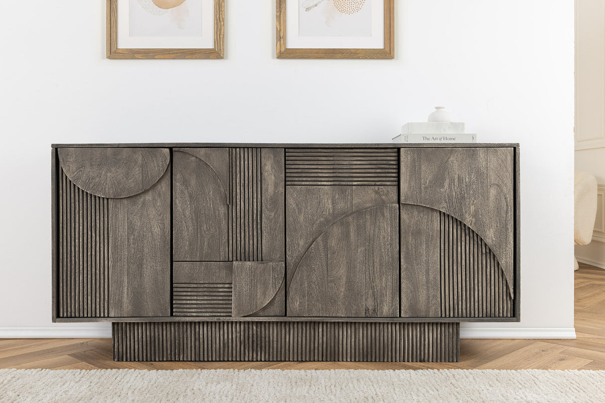 Sideboard ART DECO 170cm 3D Mangoholz Rauchgrau Optik