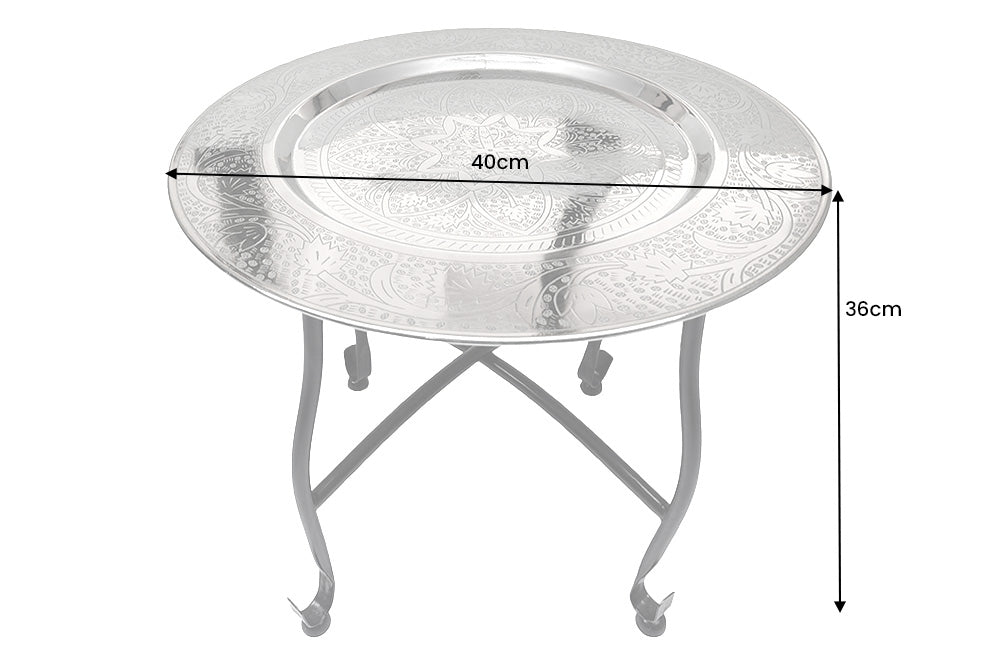 Beistelltisch MARRAKESH 40cm silber Hammerschlag Design abnehmbares Tablett