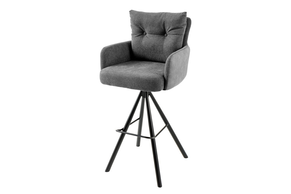 Bar stool BIG GEORGE w/ armrests flat woven fabric velvet anthracite rotatable