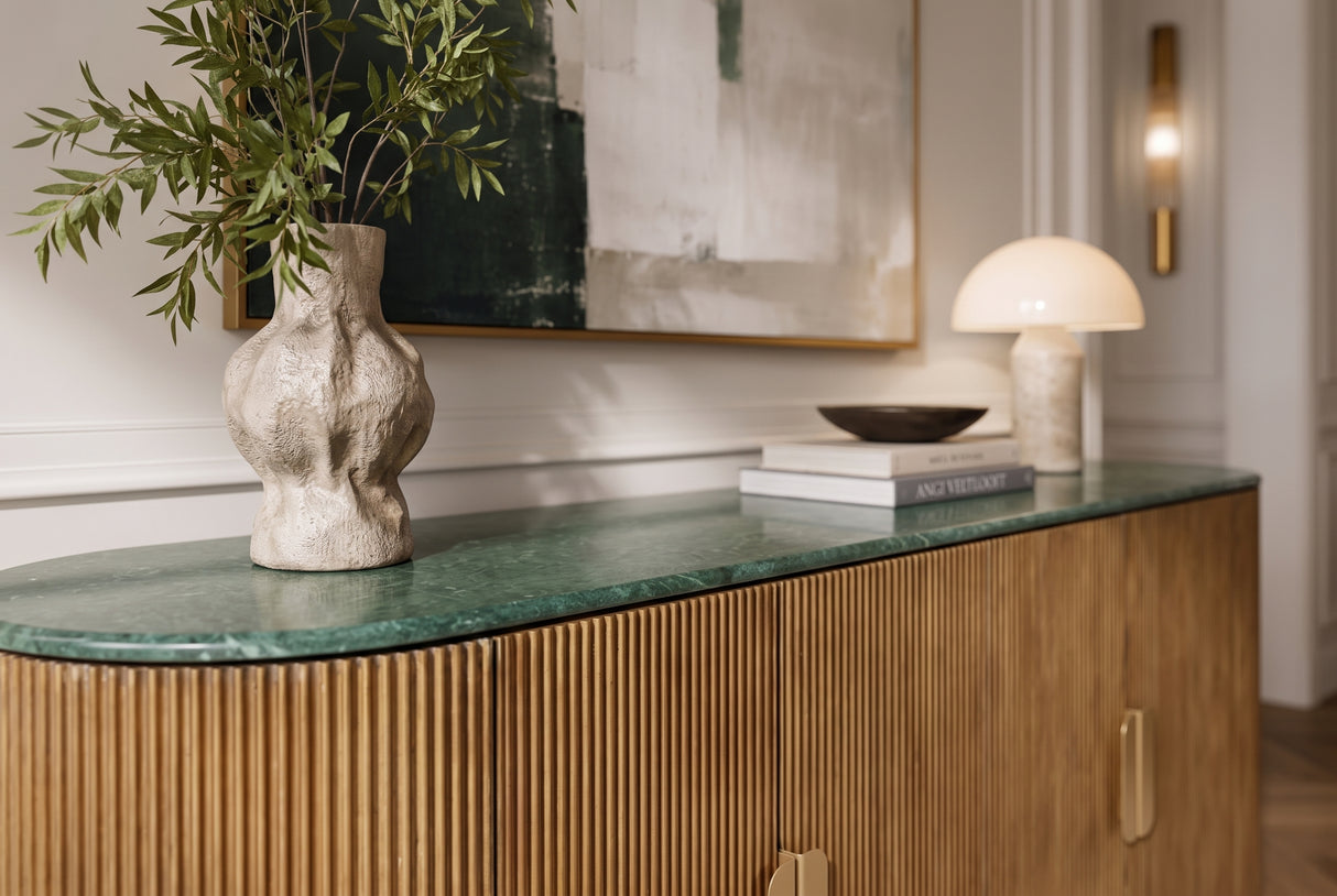 Sideboard VENEZIANO 170cm mango wood and marble top green brown