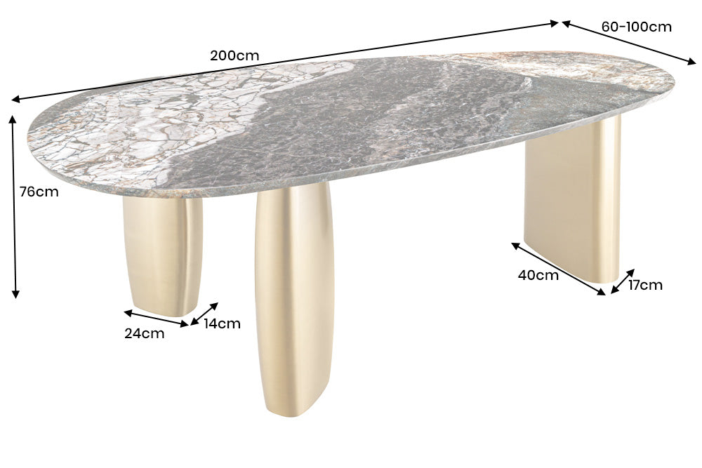 Dining table ORGANIC 200cm oval multicoloured marble top w/ champagne golden frame