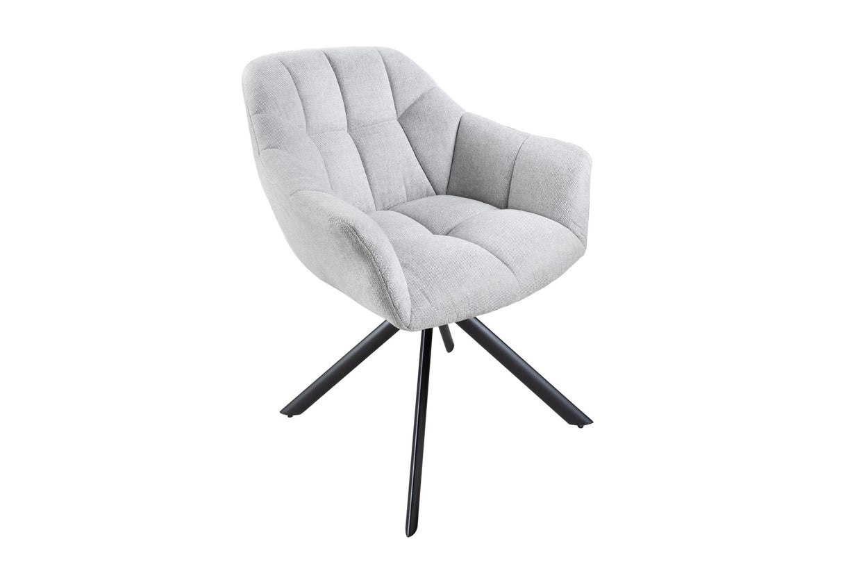 Swivel chair PAPILLON 180° rotatable w/ armrests textured fabric light grey