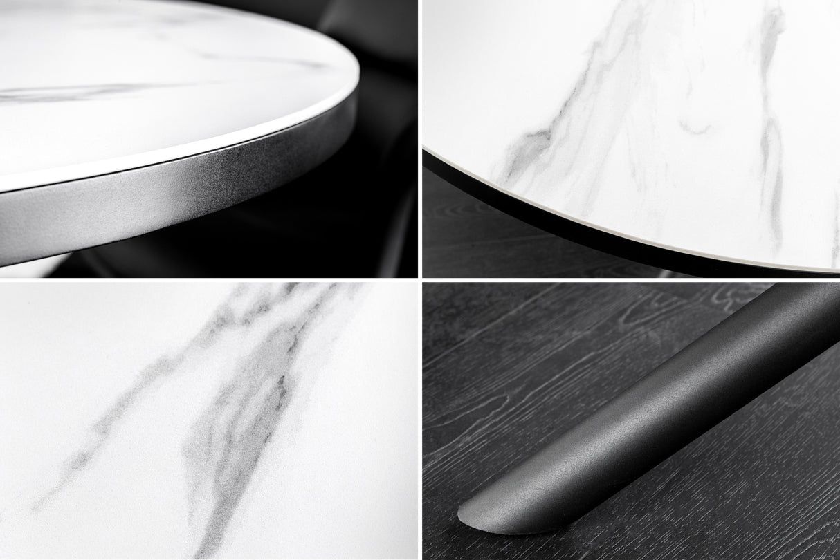 Dining table MIKADO 120-160cm round extendable marble look white ceramic tempered glass