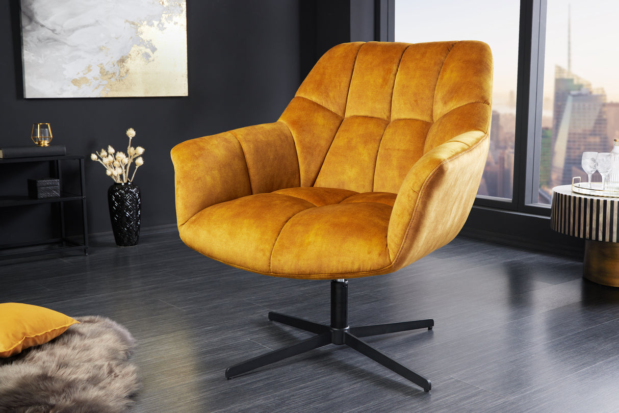 Armchair PAPILLON 83-90cm rotatable 360° velvet mustard yellow