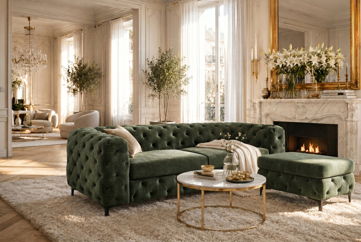 Sofa MODERN BAROCK 235cm 3-seater velvet dark green