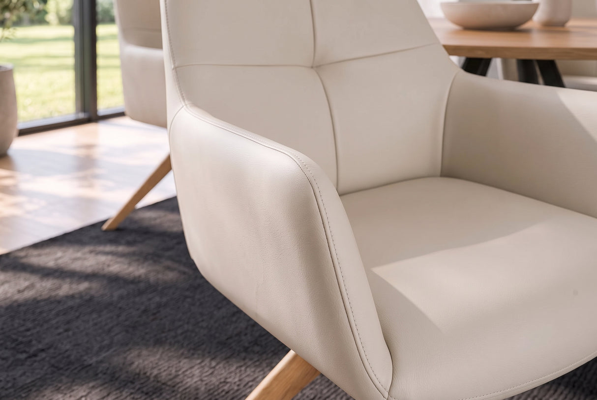 Swivel chair ALMARA 360° auto-return w/ armrests pocket spring core leather beige sand