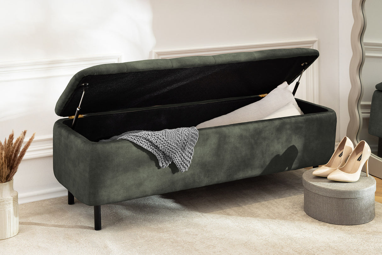 Bench chest EN VOGUE 120cm w/ storage space velvet dark green