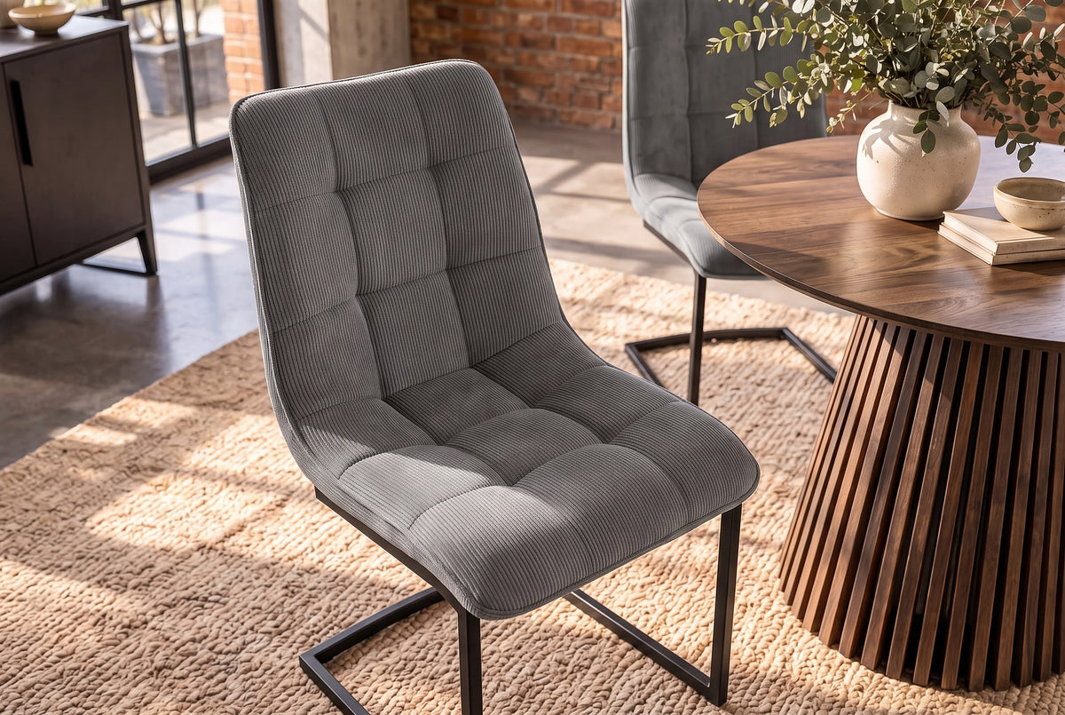 Cantilever chair MIAMI square quilting cord grey w/ black metal frame