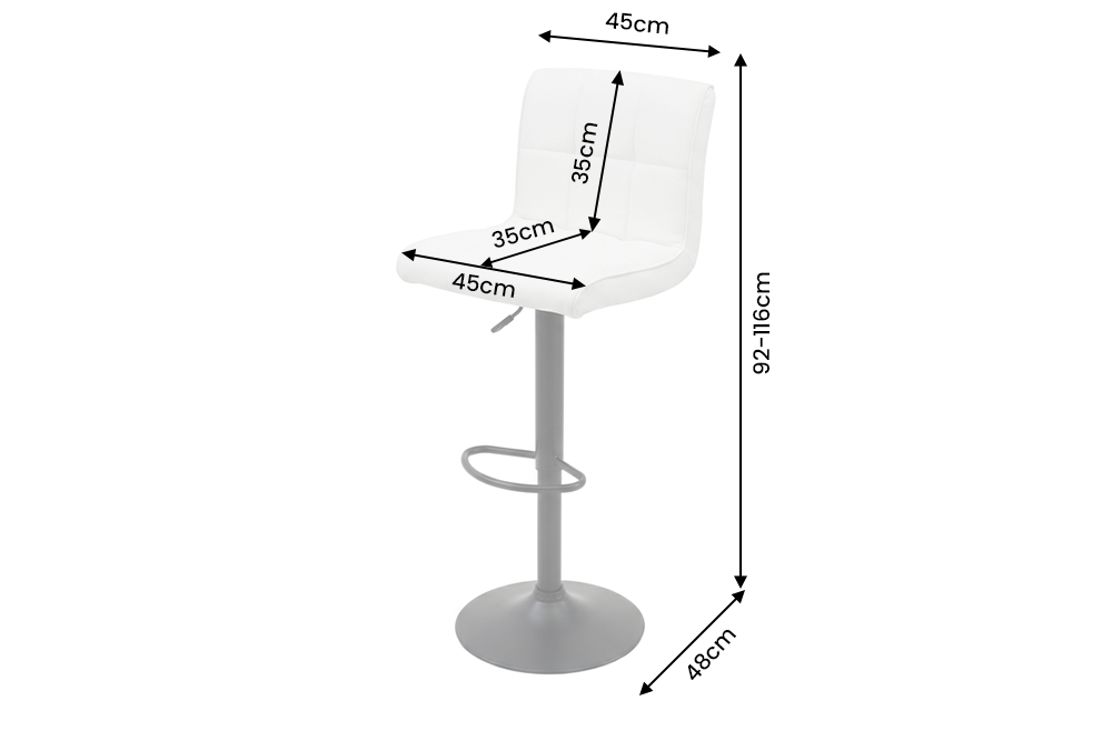 Bar stool MODENA 92-116cm 360° rotatable synthetic leather white w/ black metal frame