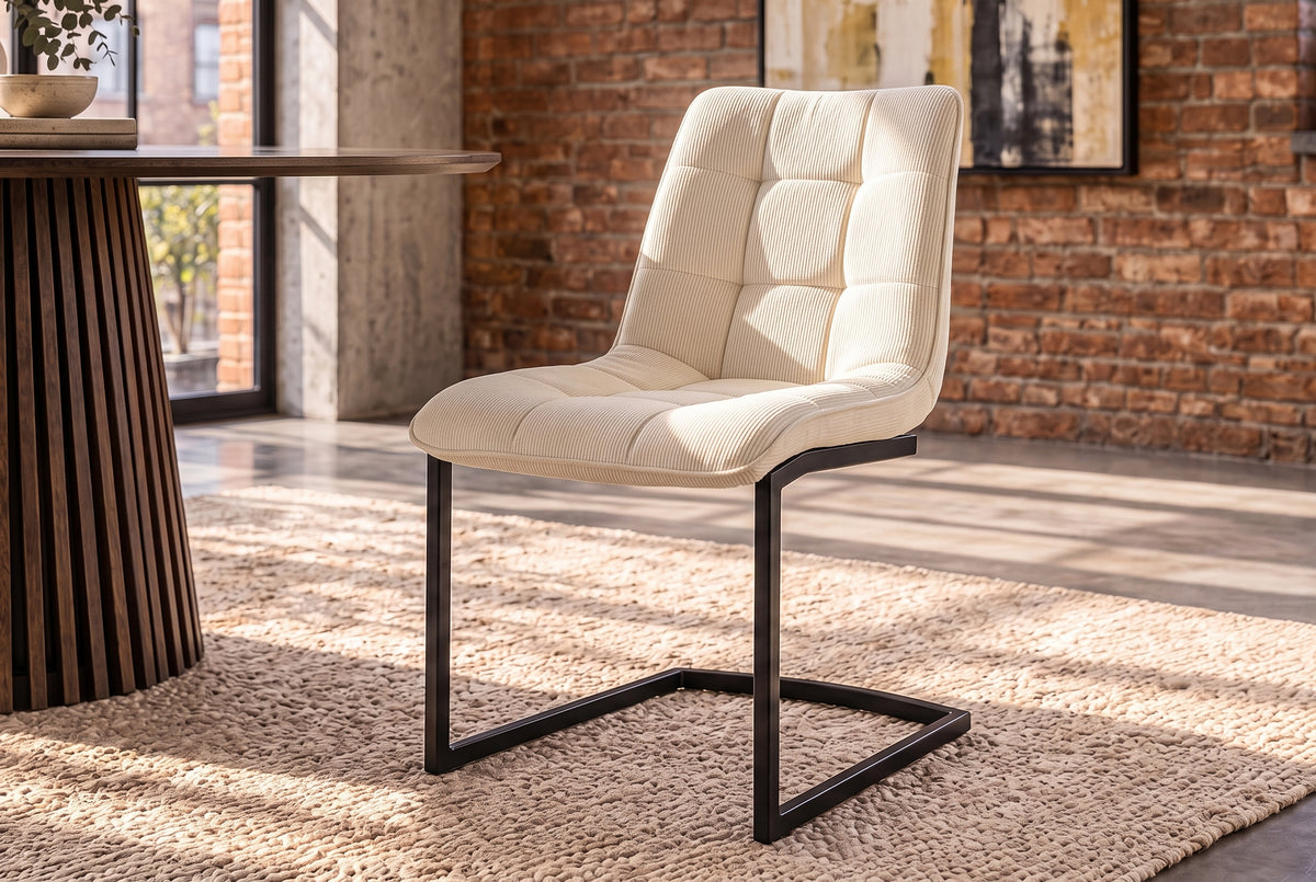 Cantilever chair MIAMI square quilting cord beige w/ black metal frame