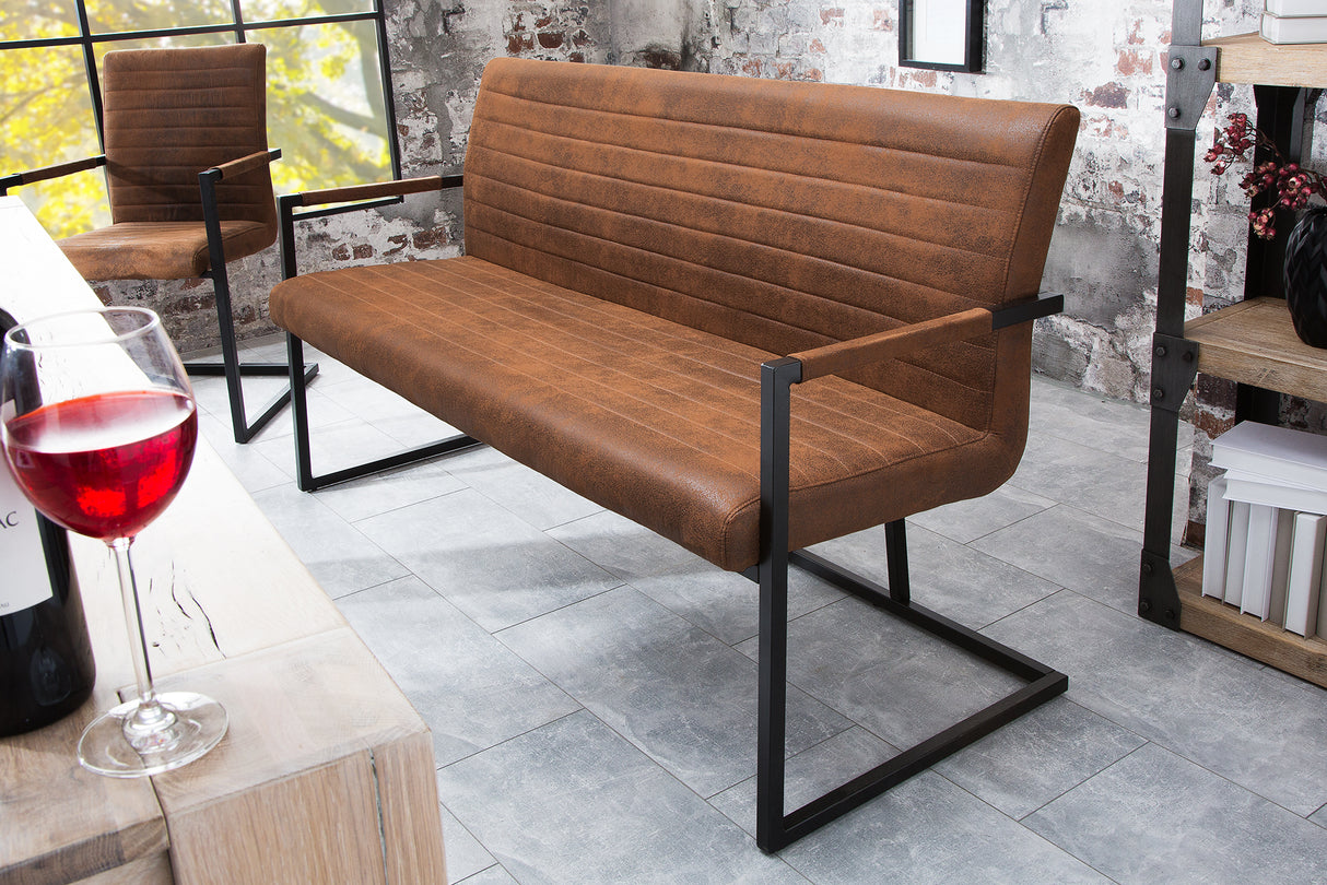 Bench LOFT 160cm with armrests microfibre vintage brown