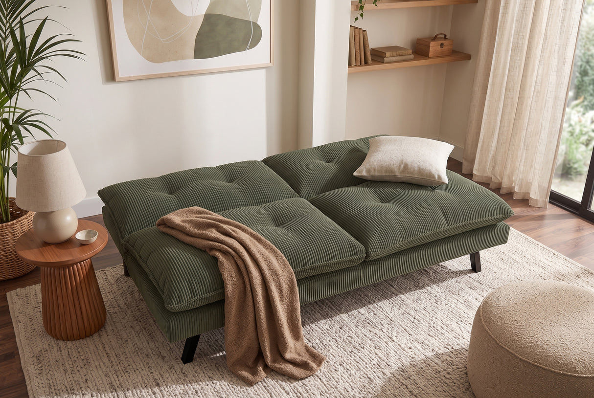 Sofa bed COCOONING 190cm 3-seater cord green