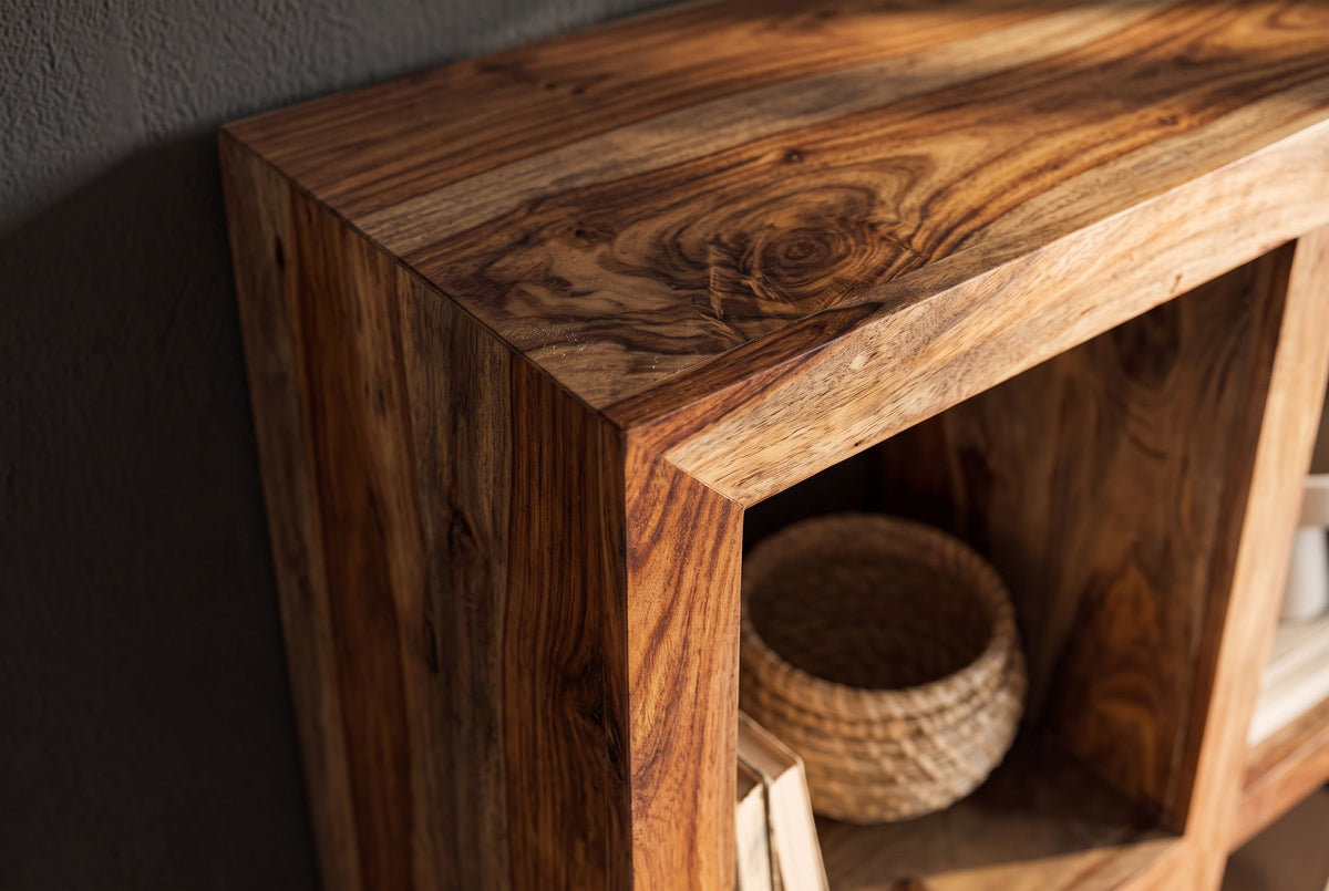 Regal MAKASSAR 180 cm, 8 offene Fächer, Sheesham-Holz, Finish: naturfarben rauchig