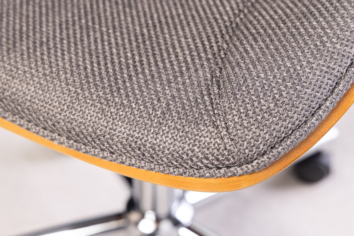 Bürostuhl MANHATTAN 44-54cm drehbar, strukturierter Stoff grau und Walnussholz