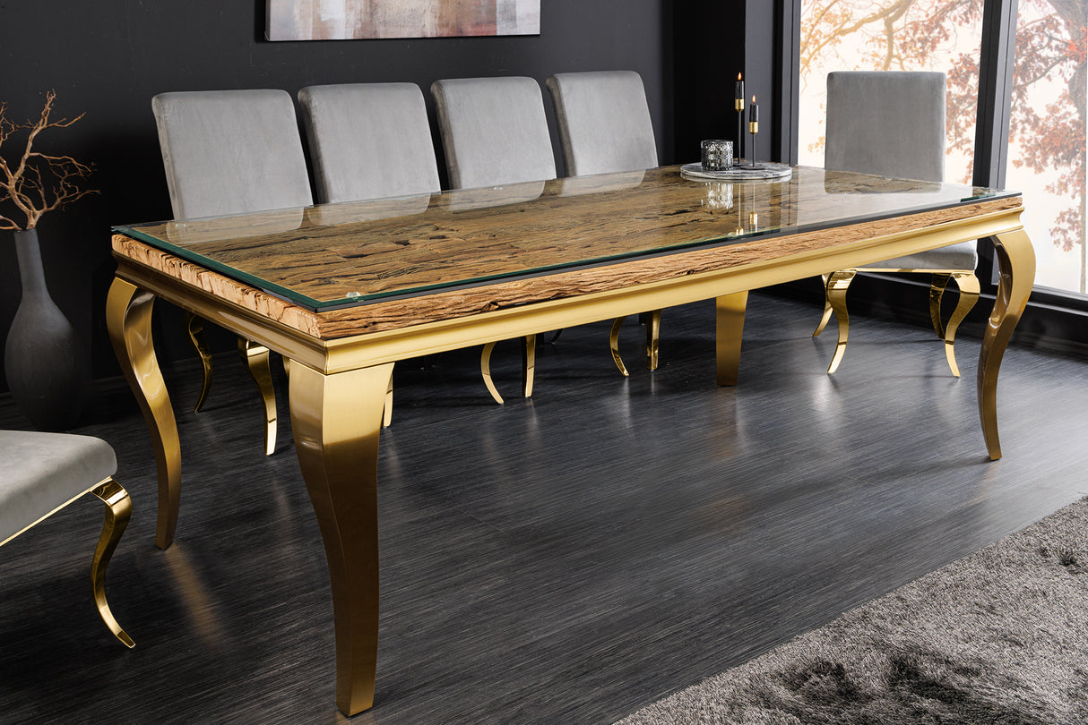 Esstisch MODERN BAROCK BARRACUDA 200cm gold inkl. Glasplatte ohne Teakholzplatte