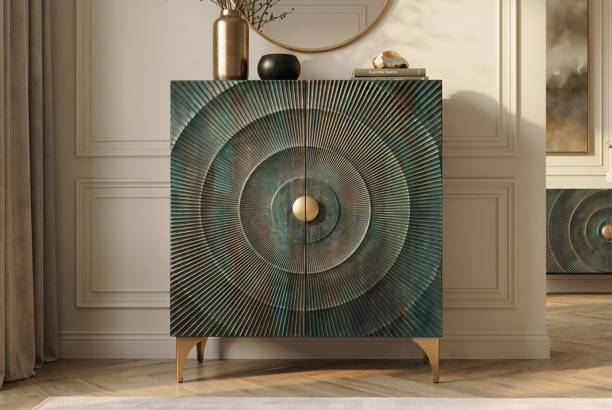 Highboard GOLDEN SUNSET 120cm 3D mango wood turquoise